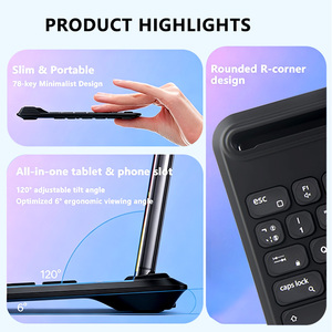 Vendita Diretta dalla Fabbrica, Tastiera Wireless Ricaricabile Portatile a 78 Tasti con Layout US/UK per Tablet, Scatola e Logo Personalizzabili - Product Image 4