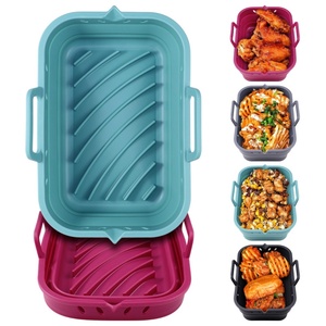 2 pcs bền Nồi chiên không khí lót 8 <span class=keywords><strong>QT</strong></span> tái sử dụng hình chữ nhật Silicone ráp lò giỏ lót với bánh ngọt bàn chải để nướng - Product Image 2
