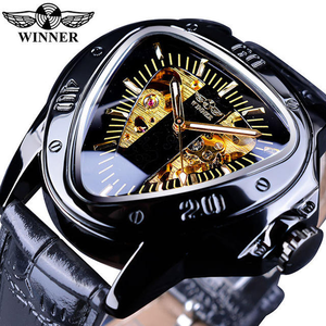 Reloj de pulsera de lujo para <span class=keywords><strong>hombre</strong></span>, nuevo modelo <span class=keywords><strong>2022</strong></span>, estilo Steampunk, con movimiento mecánico automático de esqueleto triangular dorado. - Product Image 1