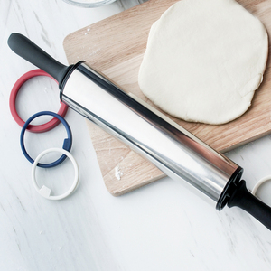 Cây cán bột bằng thép không gỉ cao cấp, kiểu dáng mới, chống dính, tay cầm bằng nhựa, có vòng tròn tháo rời - Product Image 2