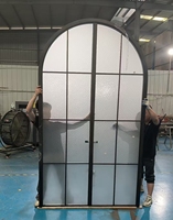 Porte d'entrée manuelle moderne à double battant en verre trempé, étanche, pour villa et extérieur commercial