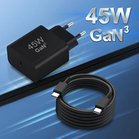 Cargador de Pared para Portátil USB-C PD GaN de 45W con Enchufe Europeo, Kit de Carga Rápida con Protección OTP, Cable Tipo-C Opcional de 1M, 1.5M, 2M