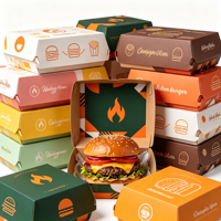 Boîte à hamburger personnalisée en gros avec logo, en carton blanc biodégradable, emballage jetable pour burgers, vente en gros pour la restauration rapide à emporter