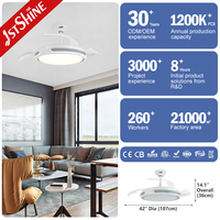 Ventilateur de plafond 1stshine 42 pouces avec télécommande, lames rétractables, éclairage intégré, design moderne et professionnel, vente directe usine, excellent vendeur