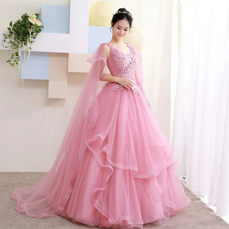 2022 Wholesale New Pink Shawl Beaded Lace Wedding Dresses Manufacturer Backless Sexy Lace Ball Gown Wedding Dresses