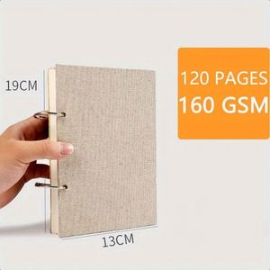 Retro <b>Mini</b> Linen Plain Cover Sketchbook 160GSM Thick Refillable Loose Leaf <b>Notebook</b> - Product Image 1