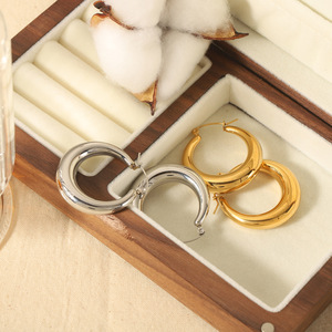 Pendientes de Aro de Acero Inoxidable, Pulidos, en Oro y Plata de 18k, Joyería de Moda para Mujer, Diseño Geométrico Circular Elíptico - Product Image 2