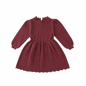 Vestido de invierno de manga larga para niñas pequeñas, suéter de diseño Vintage de alta calidad, venta al por mayor