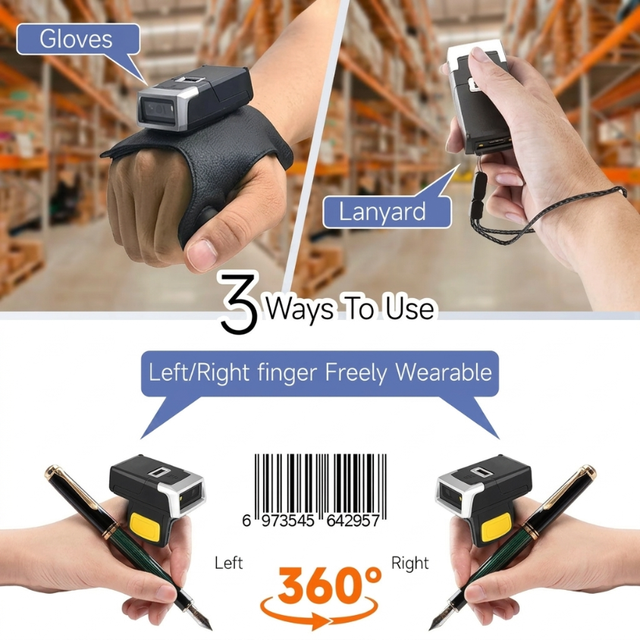 NORGEE N500 Mini Wearable Body Finger Barcode Scanner for 2D USB Ring Barcode Wireless Scanner in Stock Warehouse