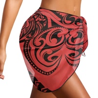Pareo de Playa Estilo Polinesio Rojo Vintage para Mujer, Cubre Trajes de Baño, Falda Corta Sexy para Bikini