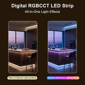 Tira de <span class=keywords><strong>LED</strong></span> RGB COB RGBCCT, Impermeable IP67, Direccionable <span class=keywords><strong>RGBIC</strong></span>, Ajustable, DC24V, Alta Densidad, Flexible, para Dormitorio, Bajo Muebles, Iluminación Decorativa - Product Image 4