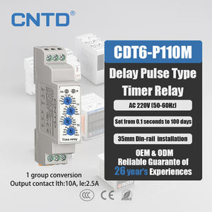 CNTD CDT6-P110M 35mm DIN 레일 미니어처 DPDT 10A 6P 펄스 타임 릴레이 IP20 보호 AC220V 저전력 스크류 터미널 에폭시 릴레이 - Product Image 1