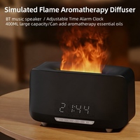 Diffuseur d'huiles essentielles électrique à flamme ultrasonique, humidificateur d'air intelligent avec horloge-réveil et haut-parleur Bluetooth