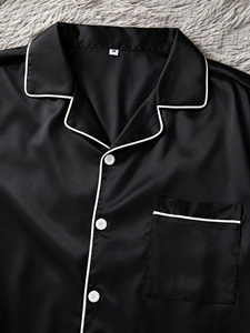 Conjunto de Pijama de Tres Piezas para <span class=keywords><strong>Hombre</strong></span>, Satinado, Suave, Transpirable, Color Sólido, Cuello Solapa, Cómodo, Venta al Por Mayor de Fábrica - Product Image 6