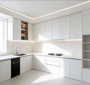 Customized High Gloss Acrylic Kitchen <b>Cabinets</b> with Faucet MDF Material Sink Base Pull Out Basket for Apartment Restaurant Use - Product Image 1