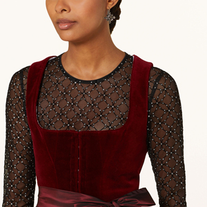 Nouvelle collection : Robe Dirndl en velours rouge pour femme, jupe en satin, taille cintrée, coupe trapèze, longueur midi, manches longues, style folk vintage - Product Image 6