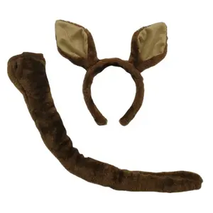할로윈 코스프레 액세서리 봉제 갈색 캥거루 머리띠 동물 귀와 꼬리 2pc 세트