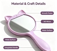 Cermin Rias Genggam Bulat Kompak Motif Kucing Lucu Plastik Kecil Mini untuk Anak Perempuan Perjalanan Touch Up Grosir Logo Kustom Hadiah