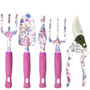 Floral Print 5 PCS Heavy Duty Aluminum Gardening Hand Tools Kit with Pruning Shears Garden Equipment set
