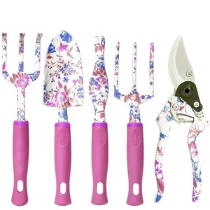 Floral Print 5 Cái Heavy Duty Nhôm Làm Vườn Dụng Cụ Cầm Tay Kit Với Kéo Tỉa Shears Vườn Thiết Bị Set