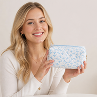 Sac cosmétique matelassé personnalisé avec logo, 23x11x11CM, trousse de maquillage, sac de toilette de voyage à imprimé floral tendance