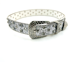 Cintura con Fibbia in Lega e Strass, in PU Glitterato e Acrilico, Stile Western Hip Hop <span class=keywords><strong>Punk</strong></span> <span class=keywords><strong>Rock</strong></span>, Larghezza 3,3 cm, Lunghezza 100-135 cm - Product Image 4