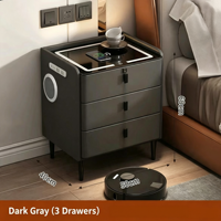 Table de chevet intelligente NovaSmart en bois avec charge sans fil, haut-parleur Bluetooth LED 3 couleurs, verrouillage par empreinte digitale, moderne, pour chambre à coucher et hôtel