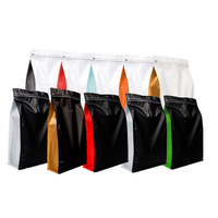 Sac à café multicolore à fond plat, sac à grains de café de 500g avec valve et fermeture éclair sacs d'emballage de café