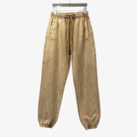 YOUMI Vintage Acid Wash 100% Katun Celana Sweatpants Pria Berpinggang Sedang Elastis dengan Tali Serut, Kain Batik Musim Gugur 420 GSM Berumbai