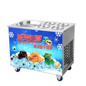Máquina comercial para hacer rollos de helado frito, sartenes dobles, máquina enrollada de helado de yogur de fruta para freír de Tailandia