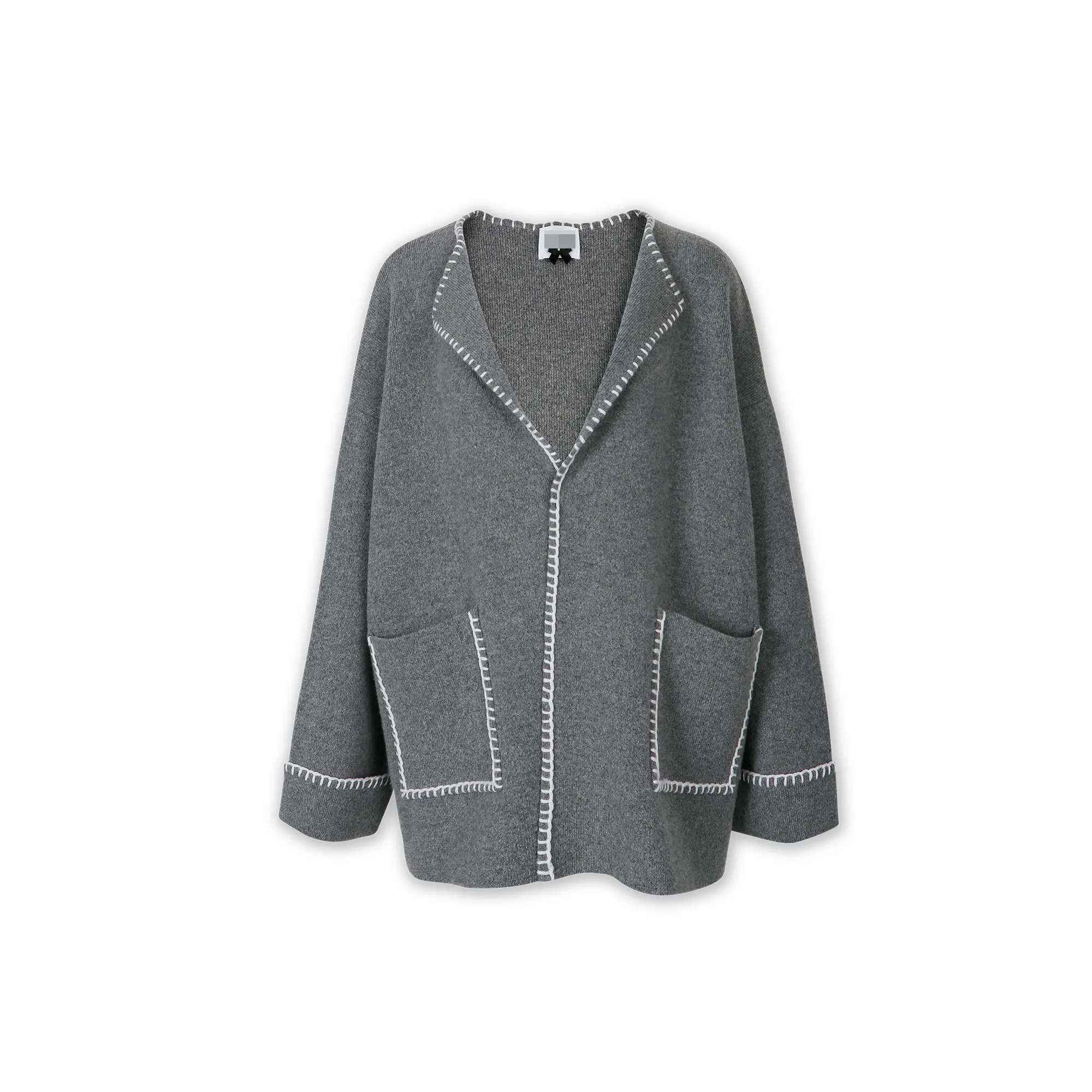 High Quality Wool Hand Stitch Edge Lapel Collar Long Sleeve Oversize Women Knit Cardigan Sweater Coat