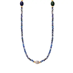 Collana di perline in pietra naturale di colore misto bohémien taglio blu spirito grigio con perline Versatile ornamento regina madre donne