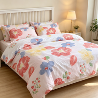Parure de lit 4 pièces imprimée fleurs aquarelle pastel, en microfibre confortable, comprenant drap, housse de couette, taies d'oreiller et couvre-lit
