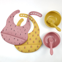 RTS Silicone Bol Avec Cuillère Étanche Bavoir Silicone Bebe Ventouse Bol De Qualité Alimentaire Babero Split Plate