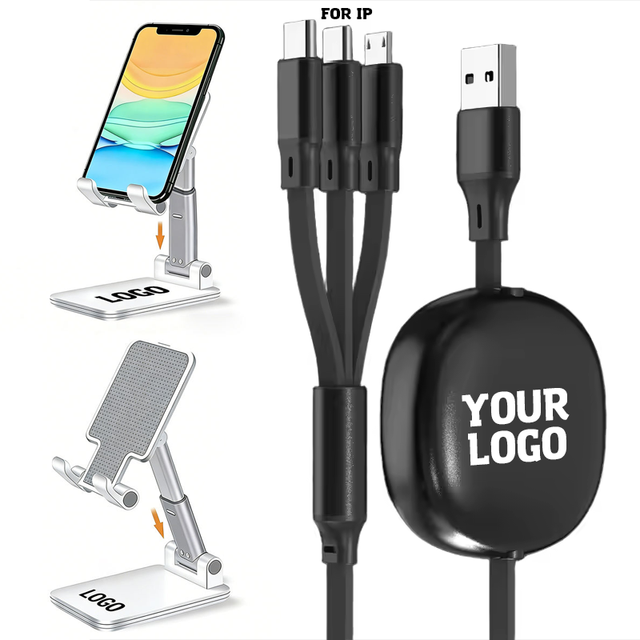 Promotional Gift 100W Fast Charging 3-in-1 USB Cable Retractable 6A 3-in-1 Data Cable for Mobile Phones Type C Phone Cable