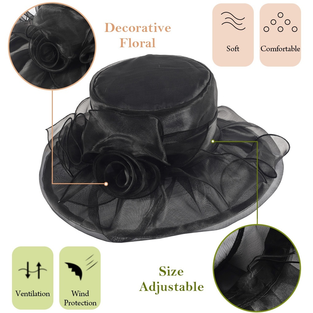 Women Kentucky Derby Church Fascinator Hats Wide Brim  display picture 1