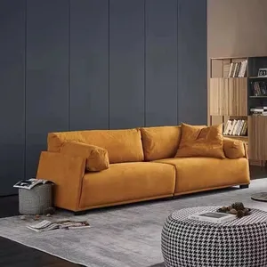 أثاث غرفة معيشة عصري أريكة من الجلد البرتقالي الفاخر من الفولاذ المقاوم للصدأ بمقعدين 2 and3