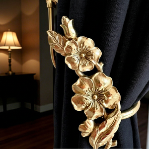 Golden Floral <b>Curtain</b> Holdback <b>Hook</b> Decorative Window Hardware Antique Style - Product Image 1