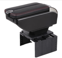 Porte-gobelet universel en cuir noir à double couche avec chargeur USB, boîte de console d'accoudoir de voiture colorée avec différentes couleurs