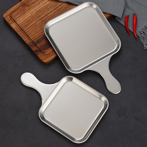 Stainless Steel Square Plate With Handle For Steak Barbecue Party Serving Tray Cold Dish Platter - Product Image 1