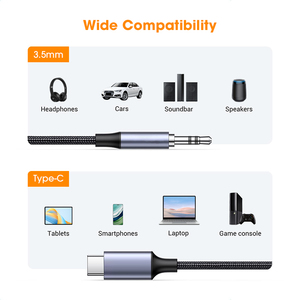 USB C to 3.5mm Hi-Fi Stereo Audio <strong>Adapter</strong> Type C Aux Headphone Male <strong>Cord</strong> <strong>Car</strong> Auxiliary Braided Cable 3.3FT