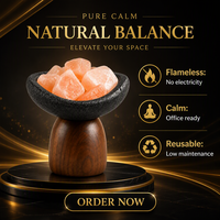 Diffuseur d'arômes en pierre de cristal naturel, ensemble bol d'huile essentielle en sel rose brut, base en bois, sans flamme, sans électricité, pour maison, bureau, voiture