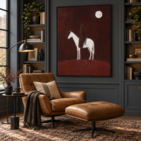 Peinture à l'huile texturée sur toile, art mural équestre western, décor vintage pour hôtel de luxe et salon