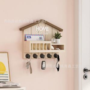 Wooden Wall Mounted Key <b>Hooks</b> Rack With <b>Shelf</b> For Entryway Home Storage - Product Image 3