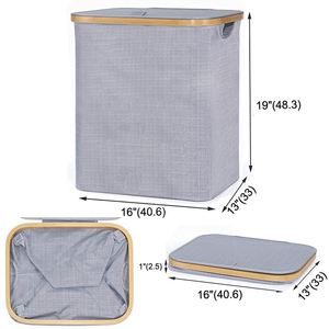 Cesto de Ropa Plegable Independiente con Asas de Bambú, Cesto de Lavandería Grande con Tapa para Guardar Ropa y Juguetes en el Dormitorio - Product Image 3