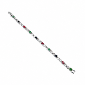 925 Sterling Silver Rhodium Plated <b>Ruby</b> Emerald Blue Sapphire Tennis <b>Bracelet</b> for Women - Product Image 4