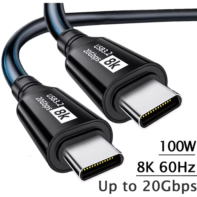 USB 3.2 Gen2 20Gbps Type-C to Type-C Cable 100W 5A Fast Charging for IOS & Camera 8K 60Hz SSD Hard Disk