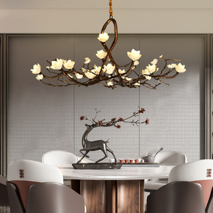 โคมไฟระย้าทองแดงแท้สไตล์จีนใหม่แบบวาบิซาบิ ลายกิ่งไม้และดอกไม้ สำหรับห้องนั่งเล่น - Product Image 3