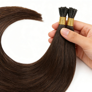 Extensions de cheveux brésiliens Remy I-Tips, double épaisseur, kératine, pointe plate, trame simple, vierges, pour fusion en gros - Product Image 1