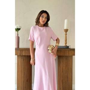 Vestido Casual Diario de Cuello Redondo Plisado Rosa Polvo al por Mayor, con Cintura Natural, Silueta Holgada y Tejido Transpirable - Product Image 4